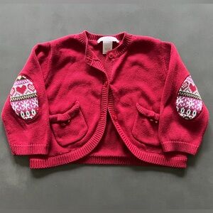 Janie & Jack Red Cardigan Sweater with Heart Pattern Sz 12-18 Months